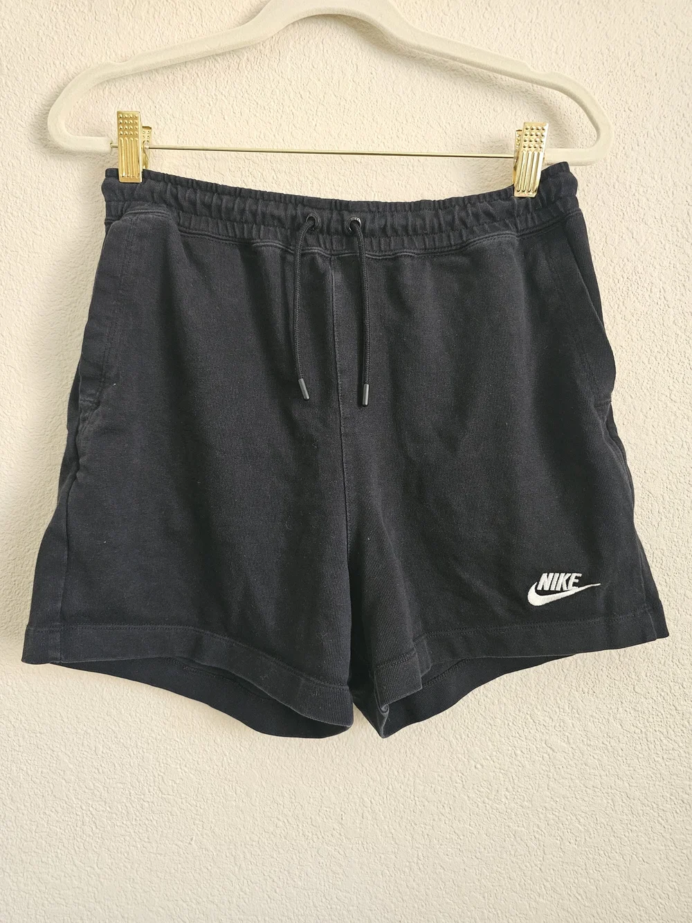Nike Black Drawstring Fleece Shorts with White Swoosh